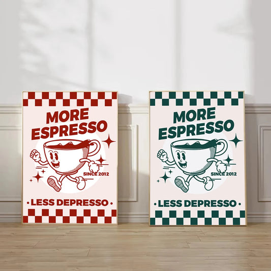 more espresso less depresso coffee quote kitchen canvas