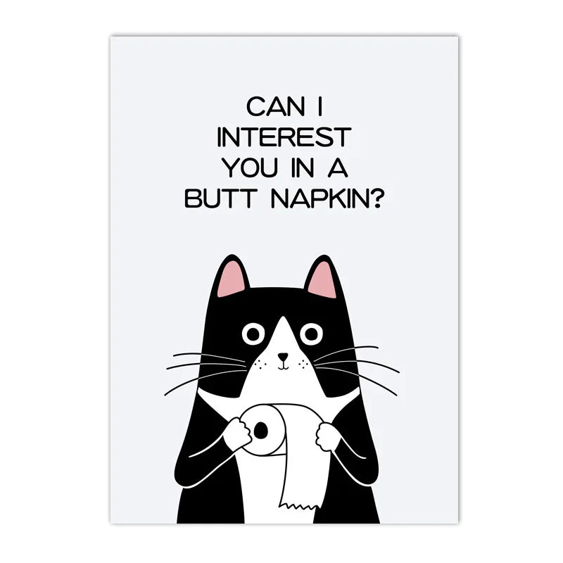 black and white funny cat bathroom wall art canvas