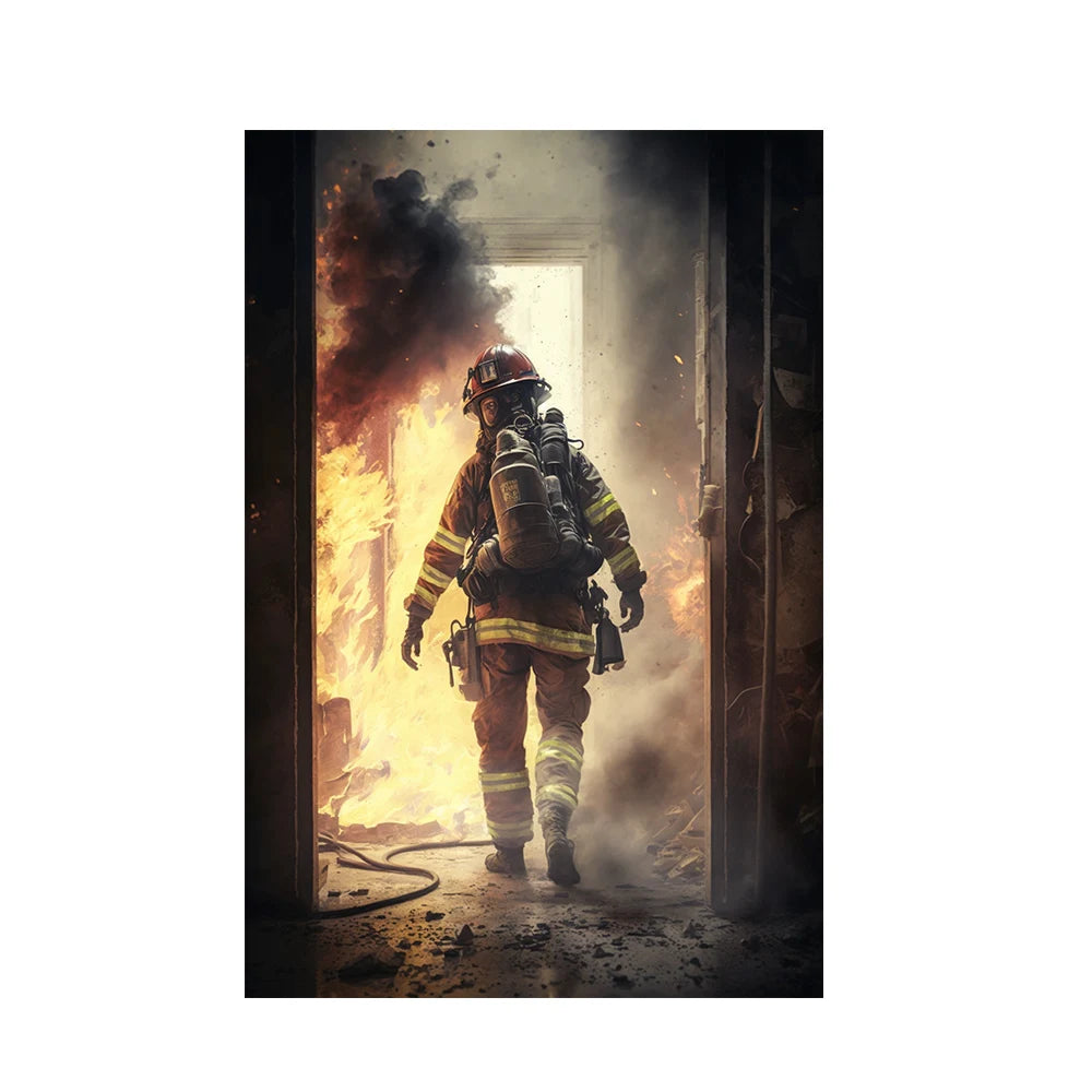 bold firefighter portrait motivational canvas wall art