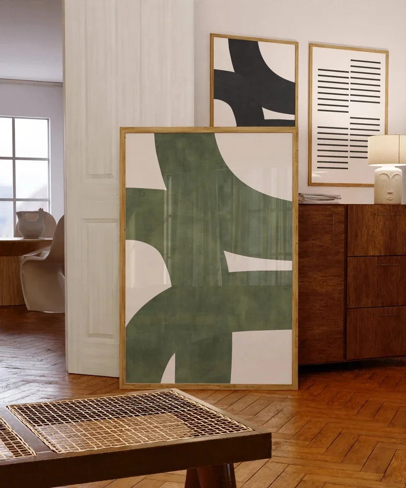 mid century green organic lines minimalist unframed canvas