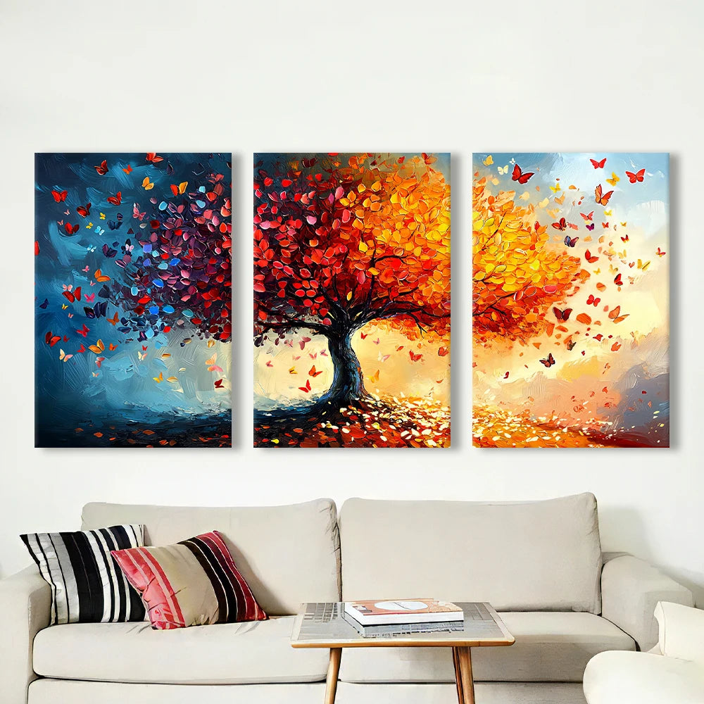 Colourful Tree of Life Canvas - Set Of 3