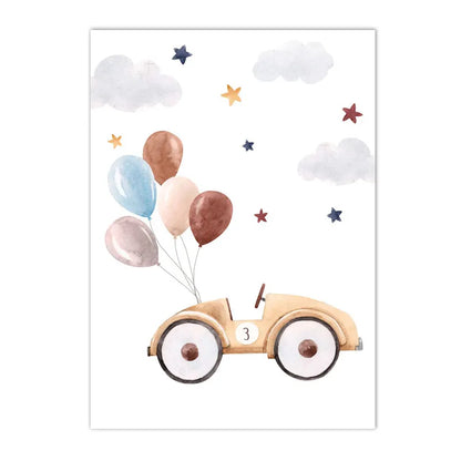 kids nordic cartoon canvas with balloon car and airplane