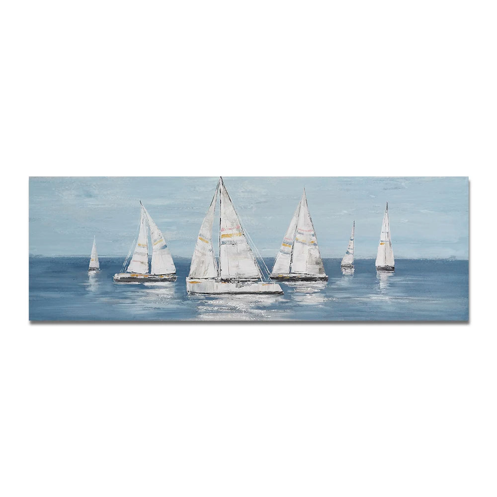 Nordic white sailboat at sea seascape canvas wall art