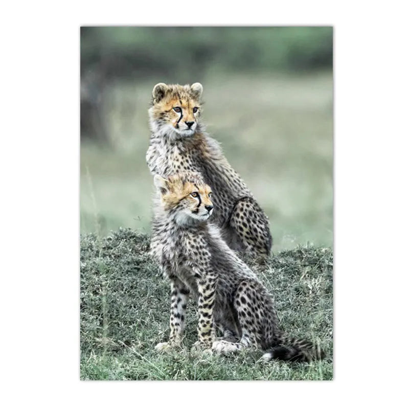 leopard in tropical jungle with palm and monstera leaves on canvas