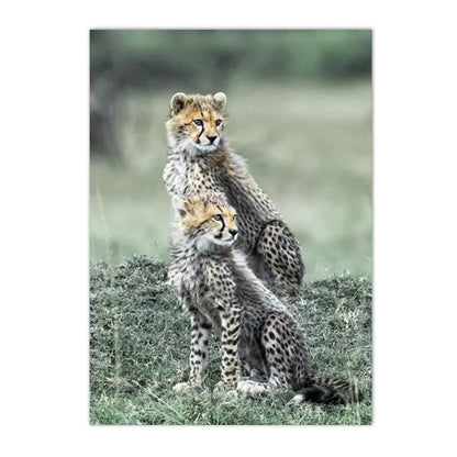 leopard in tropical jungle with palm and monstera leaves on canvas