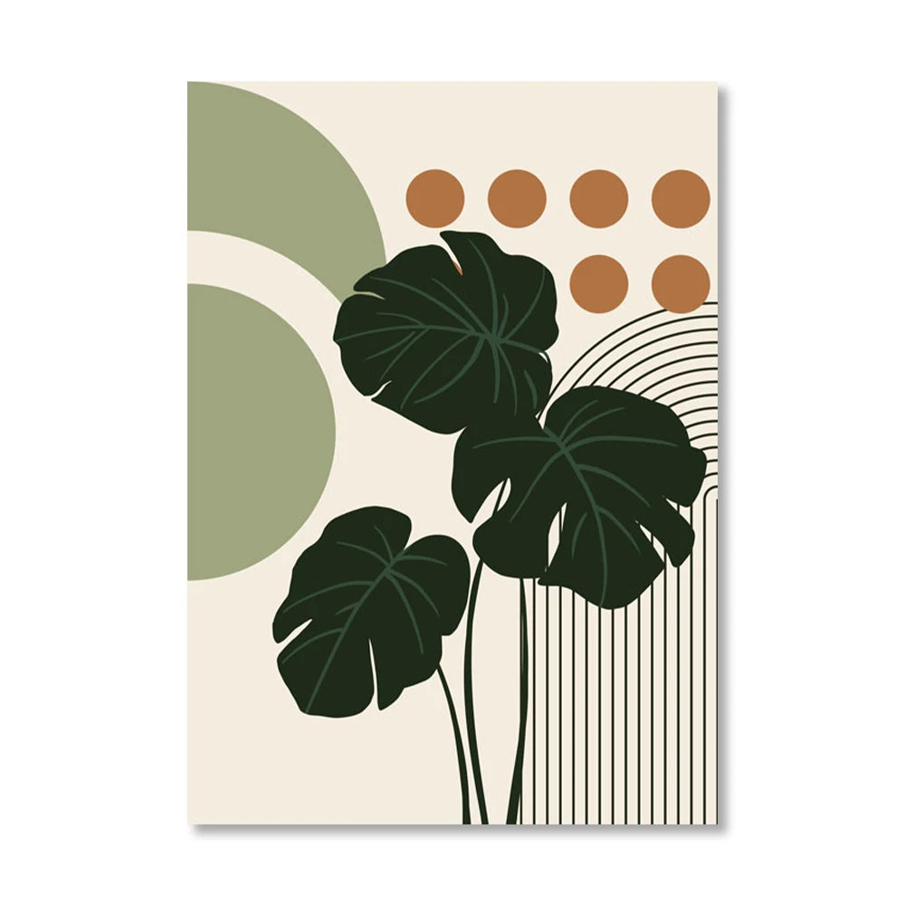 Abstract Geometric Shape & Leaves Canvas