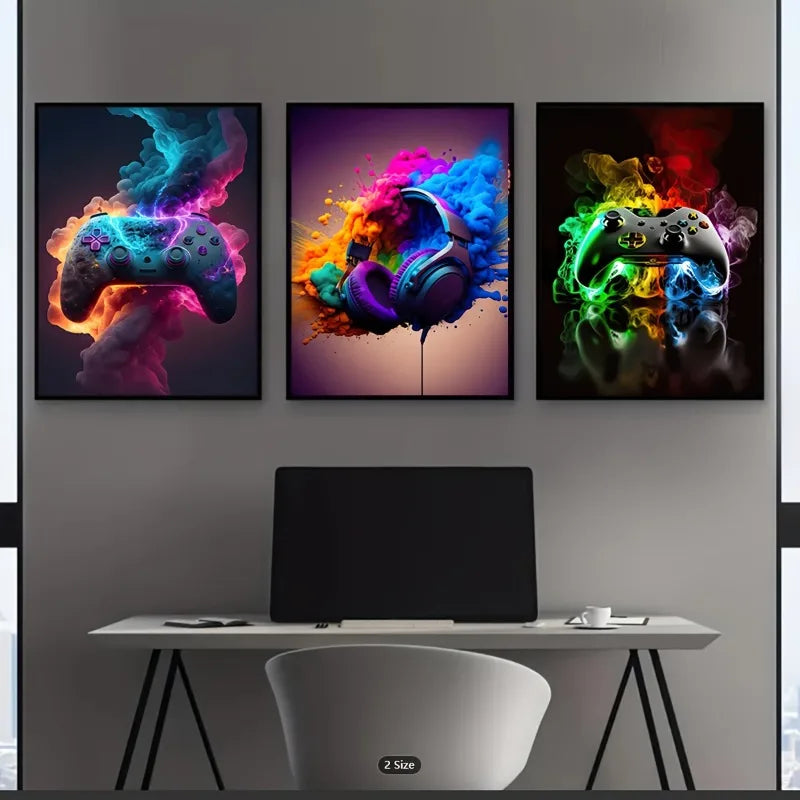 three piece game controller modern unframed canvas set