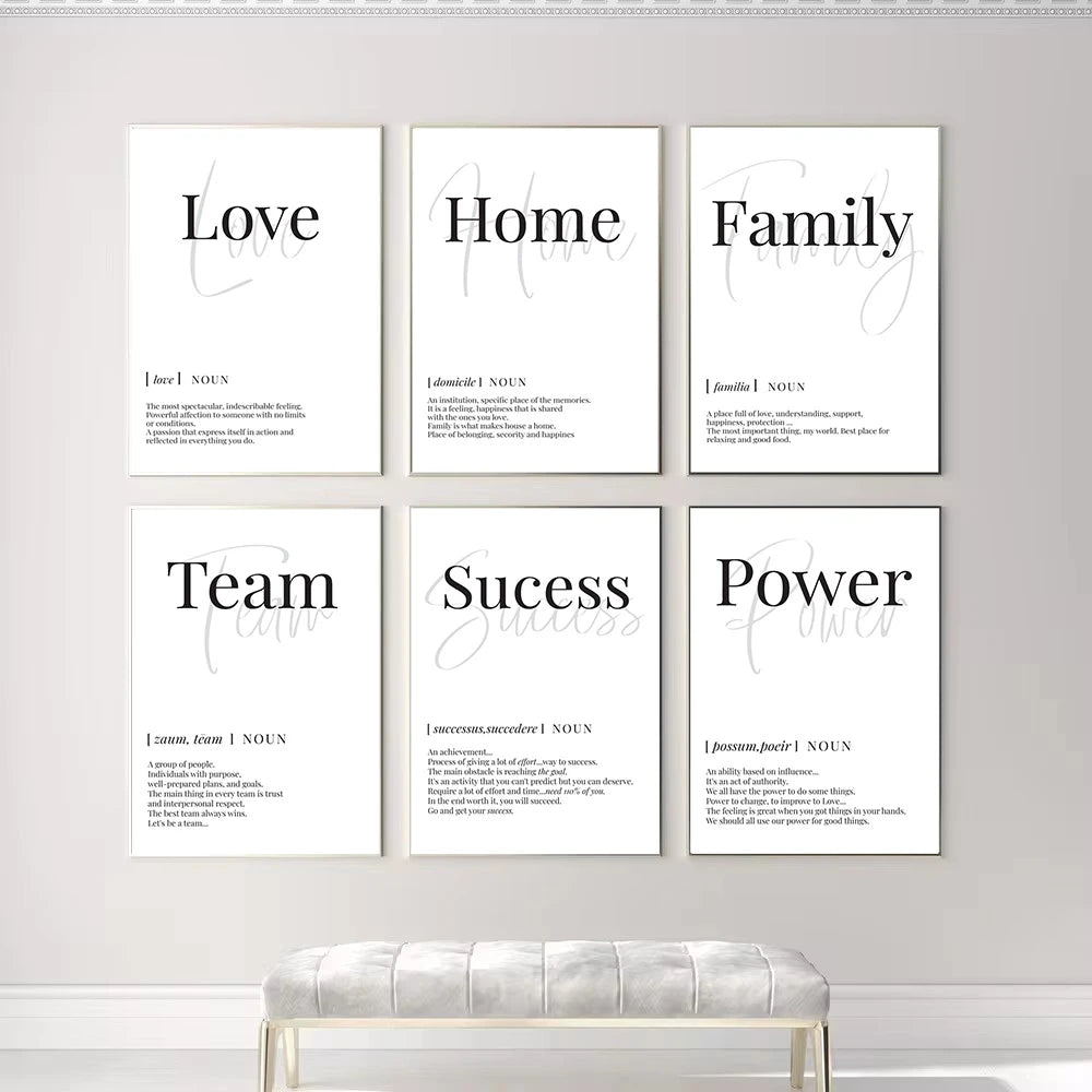 black and white home love family nordic typography canvas