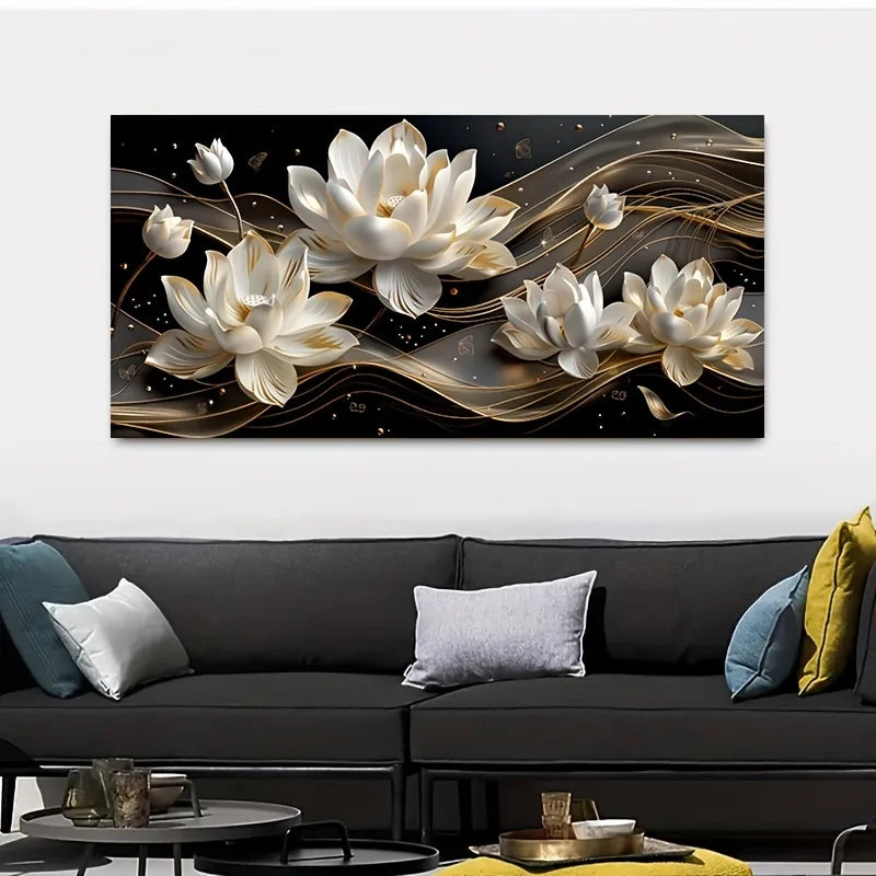 tall frameless white lotus minimalist canvas 60x120