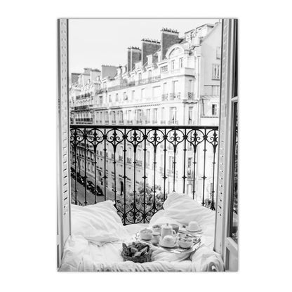 black and white beach scene girl holding surfboard canvas