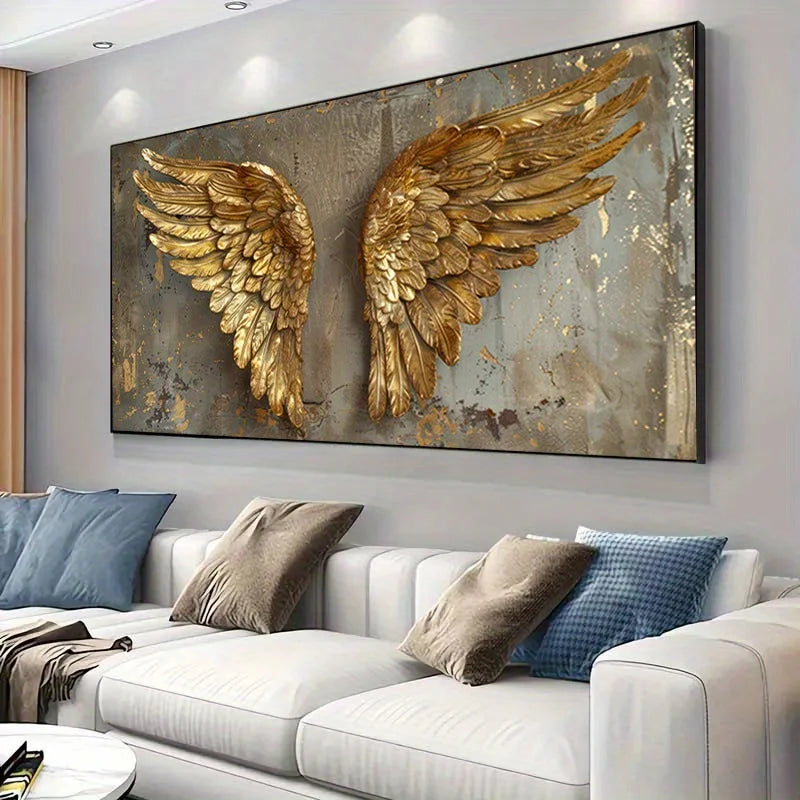golden angel wings distressed texture frameless canvas wall art