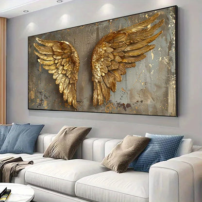 golden angel wings distressed texture frameless canvas wall art