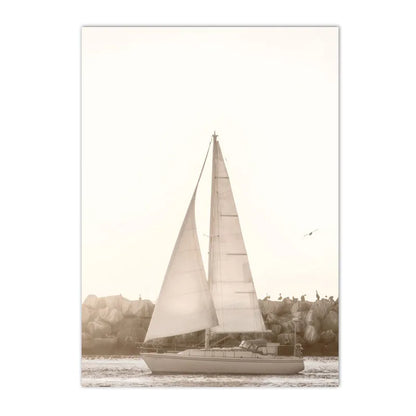 beige coastal canvas with seagull swan dandelion and reeds