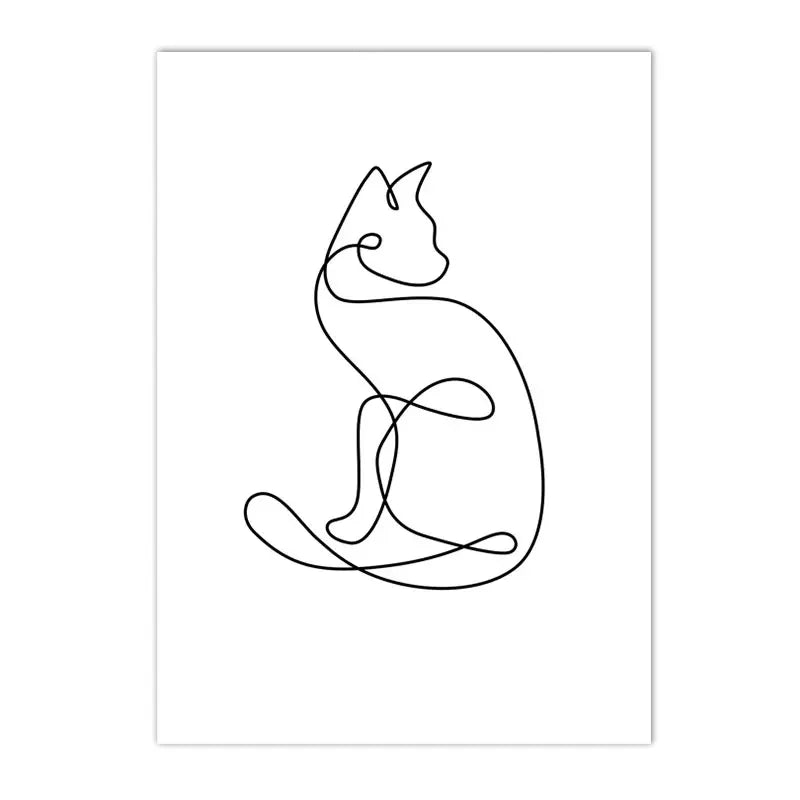 minimalist black and white cat and dog line art canvas wall art