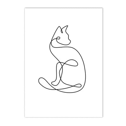minimalist black and white cat and dog line art canvas wall art