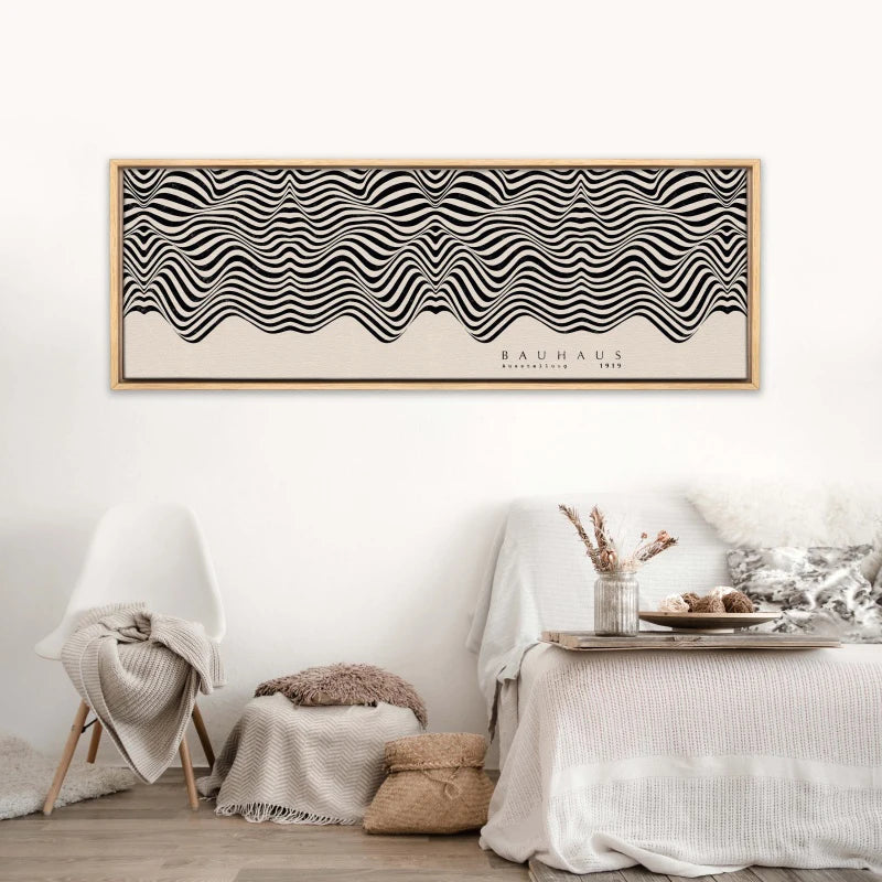 large frameless minimalist black beige bauhaus line canvas