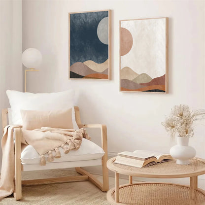 boho mid century abstract sun moon mountain canvas