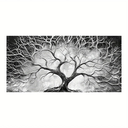 minimalist tree of life with black and white scandinavian forest canvas