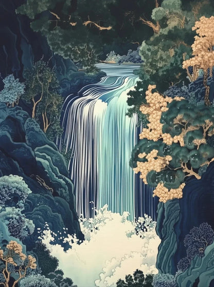 Hokusai Ukiyo-e Waterfall Canvas