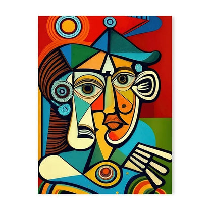 Geometric mosaic human face abstract canvas wall art