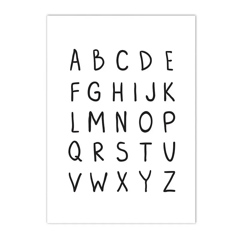 black and white canvas with arrows alphabet and numbers for kids room