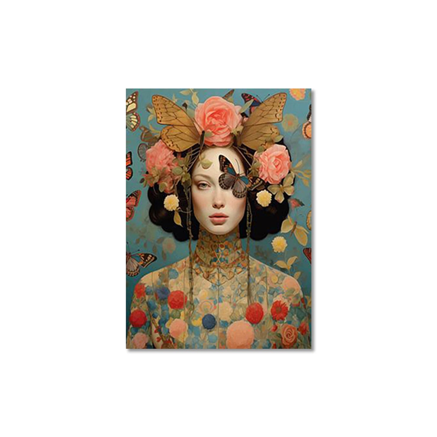 nordic scandinavian portrait woman with glasses flowers and birds canvas