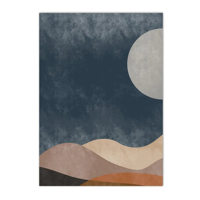 boho mid century abstract sun moon mountain canvas