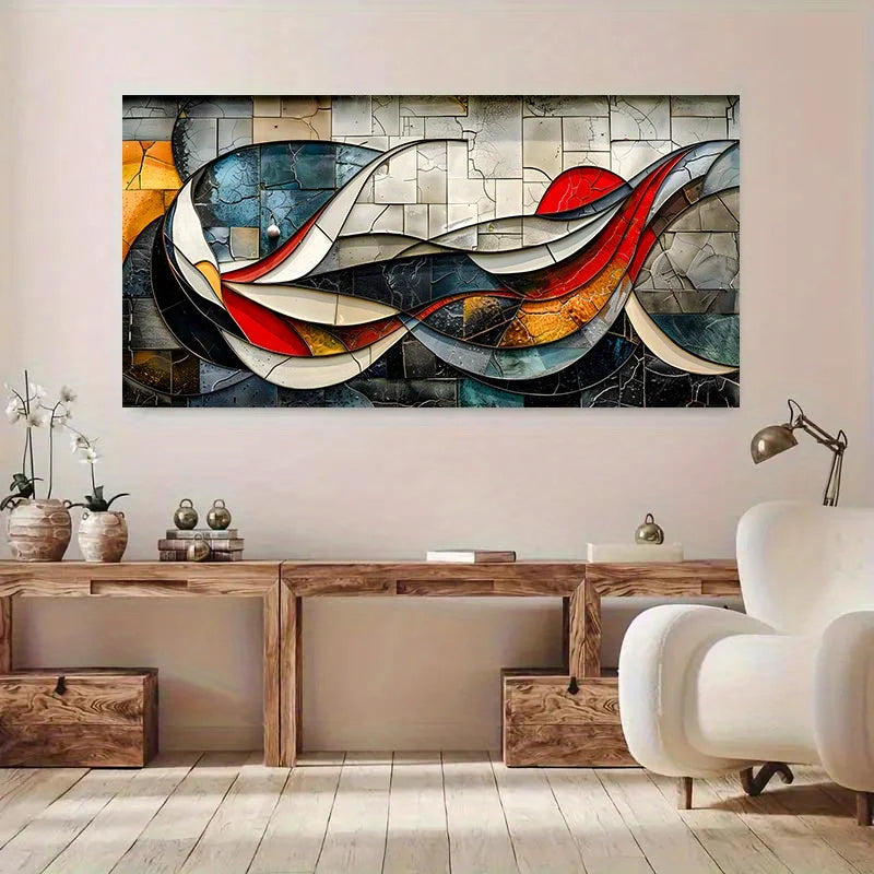large colorful mosaic geometric frameless abstract canvas
