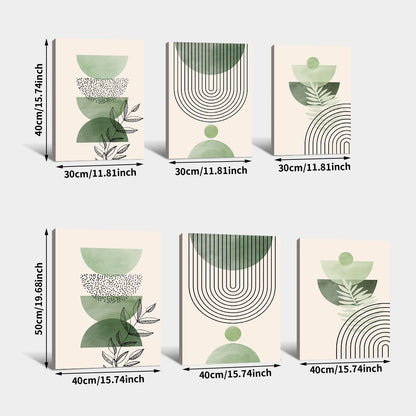Geometric Green Plants Abstract Canvas - Set Of 3