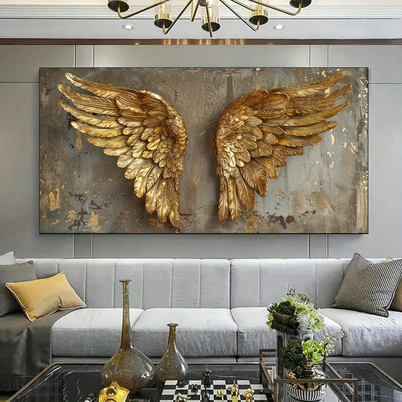 golden angel wings distressed texture frameless canvas wall art