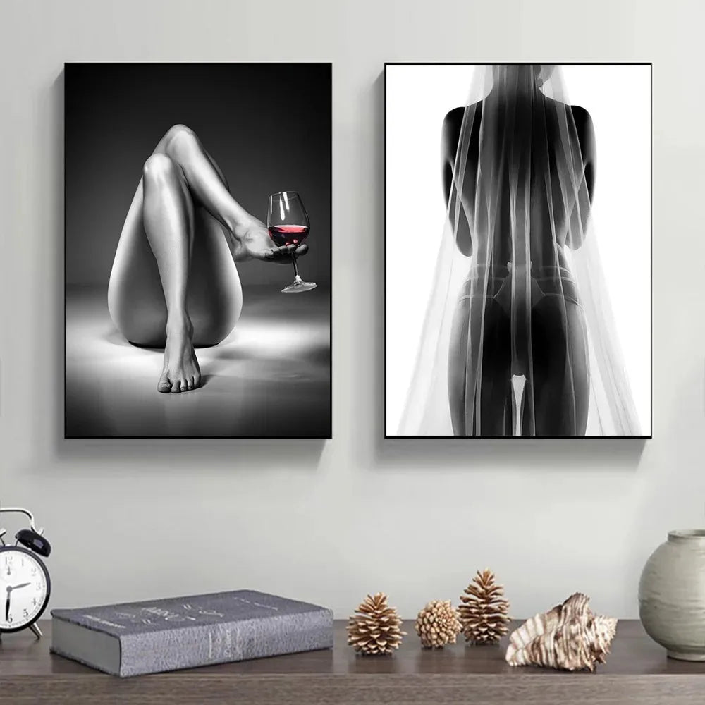 tasteful black and white nude figure canvas wall art