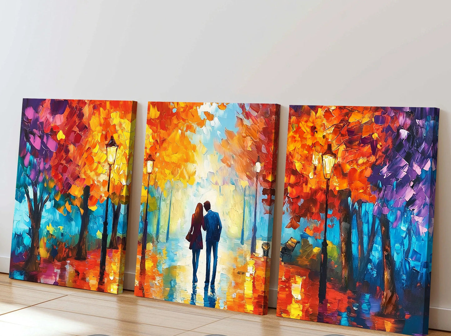Romantic Autumn Lovers Cityscape Print - Set Of 3