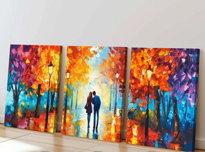 Romantic Autumn Lovers Cityscape Print - Set Of 3