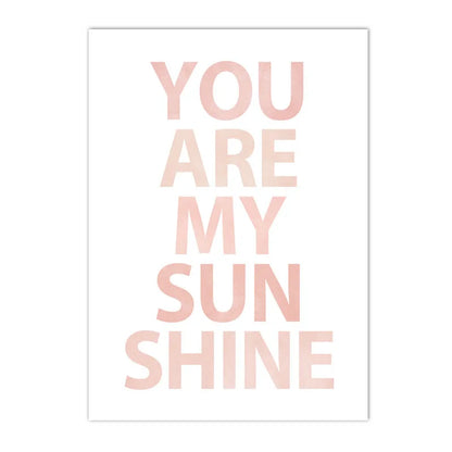 pink “you are my sunshine” with hearts and sun kids canvas wall art