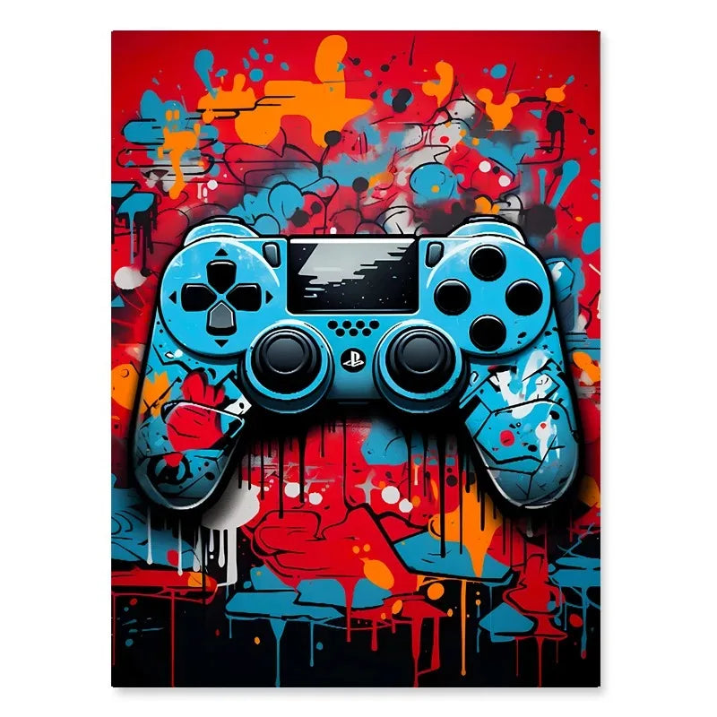 Colorful graffiti gaming controller canvas wall art