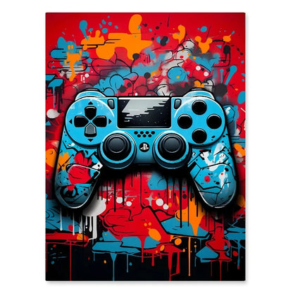 Colorful graffiti gaming controller canvas wall art