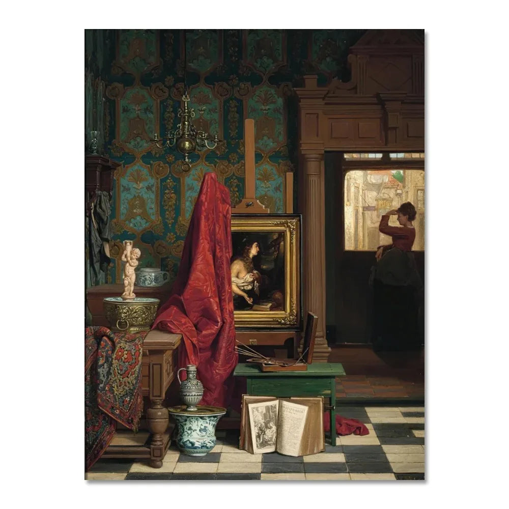 renaissance-style figures with architectural motifs vintage canvas wall art
