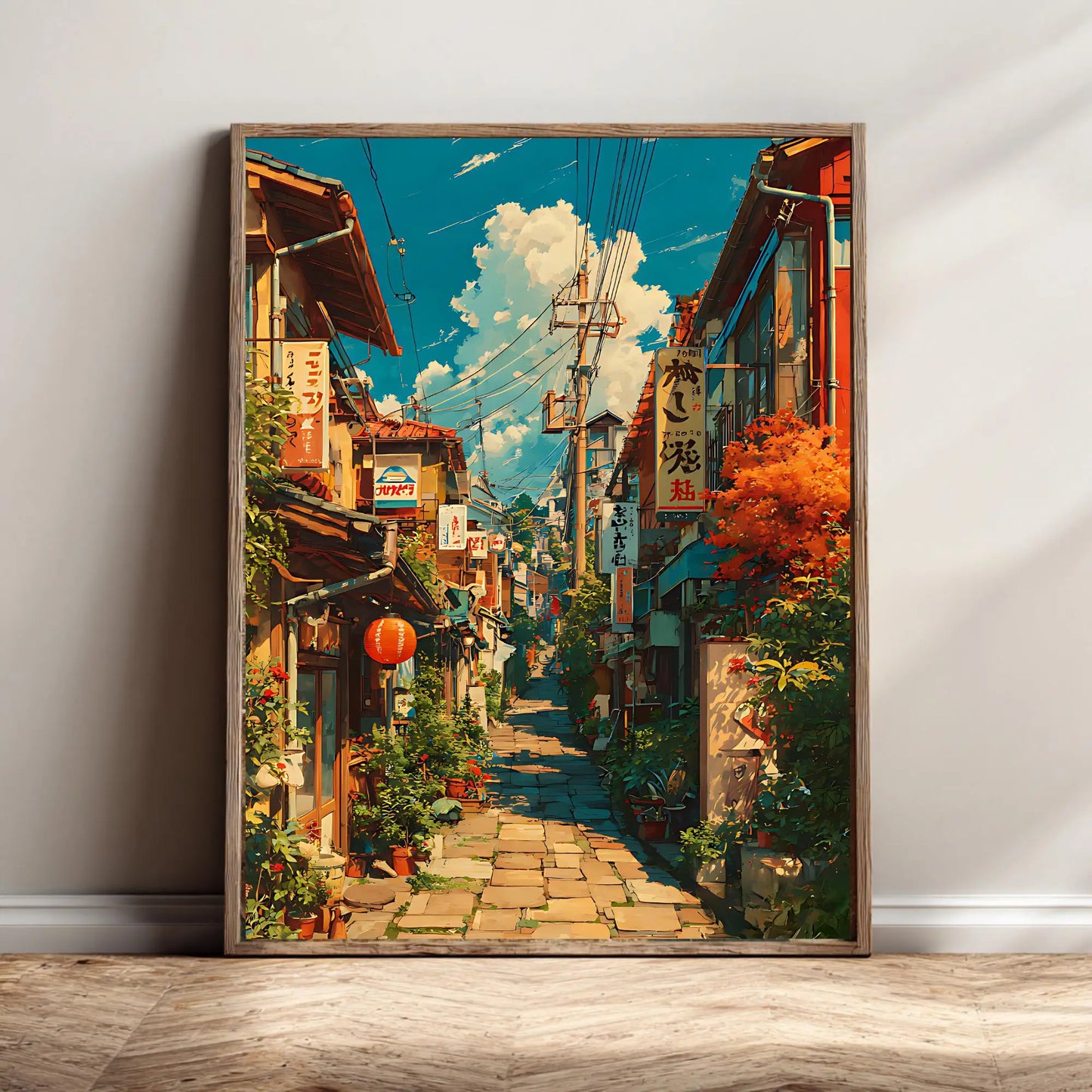 Japan Sunlit Kyoto Alleyway Street Canvas Print