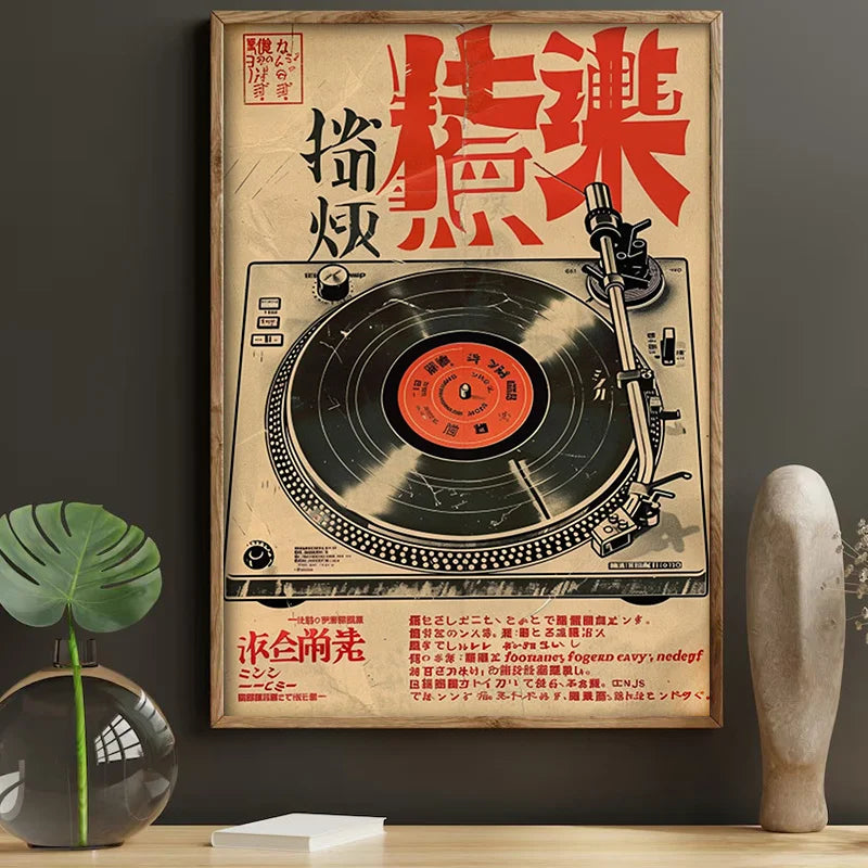 retro japanese music art deco letter print frameless canvas