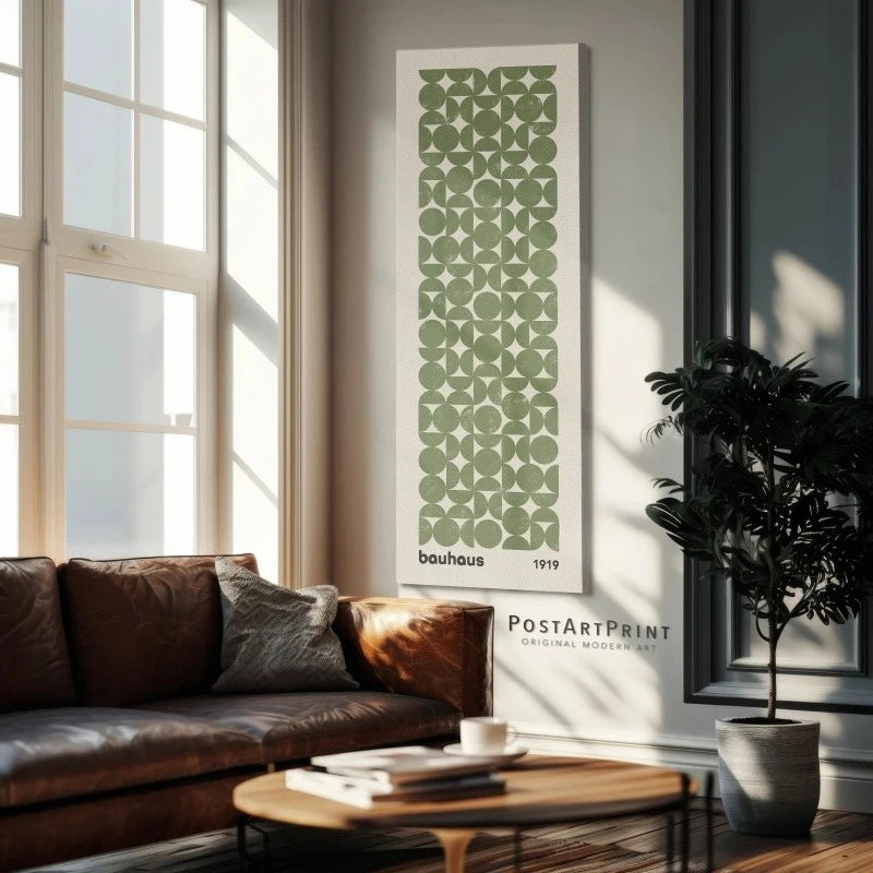 long narrow vertical sage green bauhaus frameless canvas
