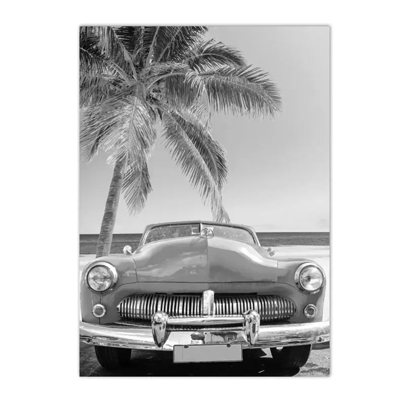 black and white starfish beach with palm tree sun and sea nordic canvas