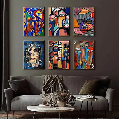 Geometric colour-block human face abstract canvas wall art