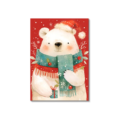 Christmas canvas with polar bear, Santa and snowman