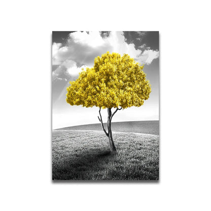 Three-piece abstract yellow tree canvas wall art