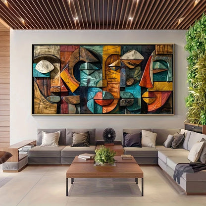 frameless textured geometric abstract canvas wall art