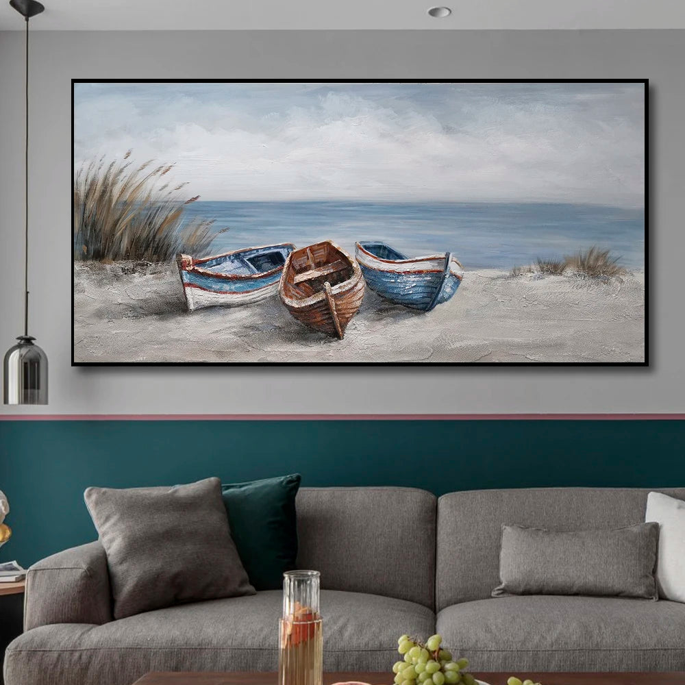 Abstract Nordic Seaside Boats Canvas
