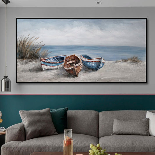 Abstract Nordic Seaside Boats Canvas