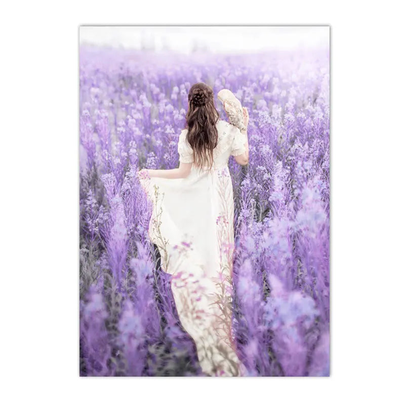 lavender dreamscape canvas with tree blossoms flower girl door bike and car