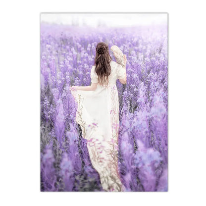 lavender dreamscape canvas with tree blossoms flower girl door bike and car