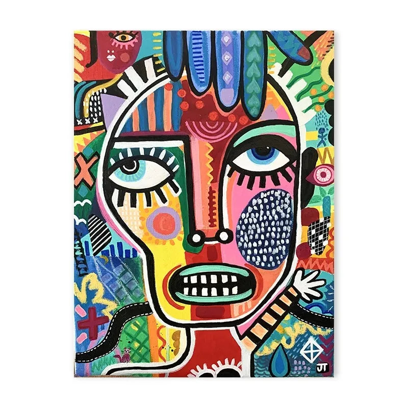 Geometric colour-block human face abstract canvas wall art